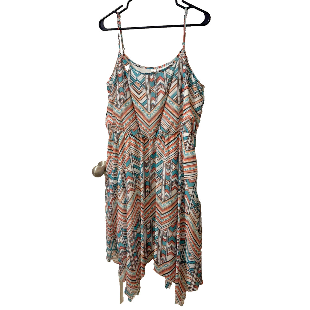 No Boundaries Fit & Flare Dress Colorful Print Handkerchief Hem Size XXL/2XG